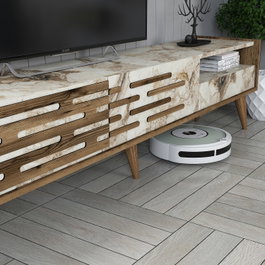 Hanah Home Valensiya Conjunto de Muebles de Salón Nogal, Blanco y Mármol